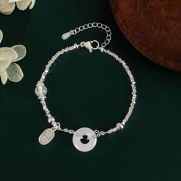 Pulsera de la fortuna con hebilla de paz y símbolo Fu de plata bañada en cobre y Buddha Stones - Hebilla de la Paz Blanca (Circunferencia de la muñeca: 15-17 cm) - image 2