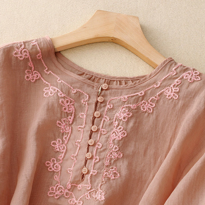 Camisa informal de media manga con diseño de hebilla de rana y diseño sencillo de Buddha Stones para mujer - image 2