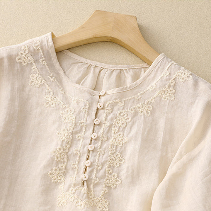 Camisa informal de media manga con diseño de hebilla de rana y diseño sencillo de Buddha Stones para mujer - image 9