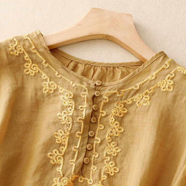 Camisa informal de media manga con diseño de hebilla de rana y diseño sencillo de Buddha Stones para mujer - image 16