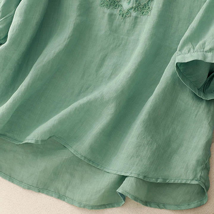 Camisa informal de media manga con diseño de hebilla de rana y diseño sencillo de Buddha Stones para mujer - image 19