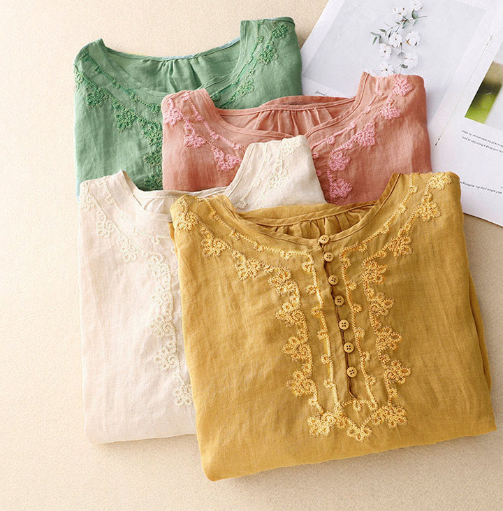 Camisa informal de media manga con diseño de hebilla de rana y diseño sencillo de Buddha Stones para mujer - image 24