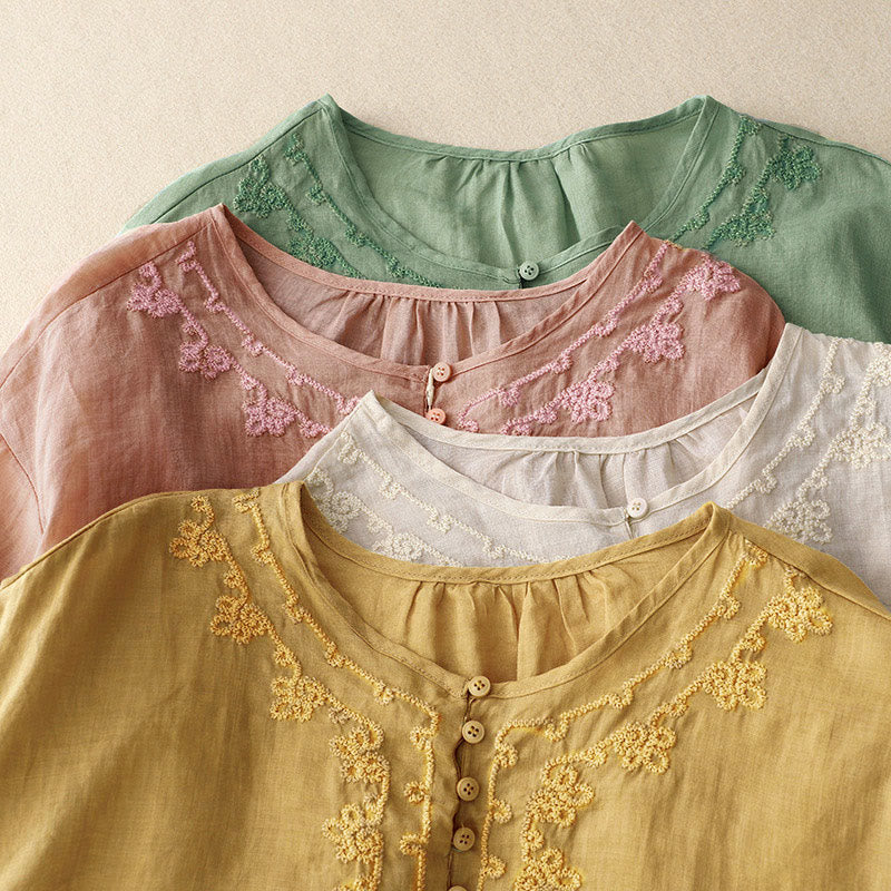 Camisa informal de media manga con diseño de hebilla de rana y diseño sencillo de Buddha Stones para mujer - image 23