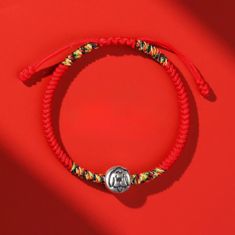 Pulsera trenzada de hilo rojo con Buddha Stones en plata de ley 999, año del caballo y zodiaco chino. - Perro de hilo rojo - image 28