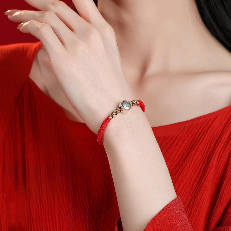 Pulsera trenzada de hilo rojo con Buddha Stones en plata de ley 999, año del caballo y zodiaco chino. - image 11