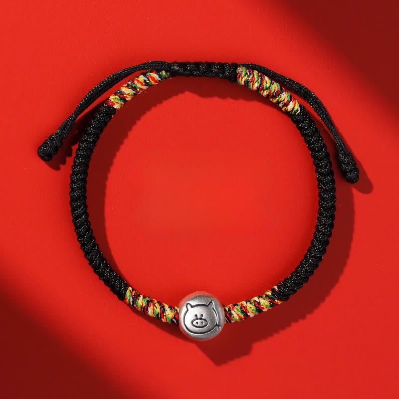 Pulsera trenzada de hilo rojo con Buddha Stones en plata de ley 999, año del caballo y zodiaco chino. - Cuerda negra de cerdo - image 42