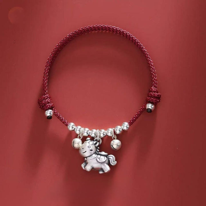 Pulsera trenzada de protección con Buddha Stones del Año del Caballo en plata de ley 999 - Personaje Fu rojo (circunferencia de muñeca 14-21 cm) - image 18