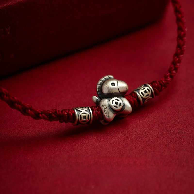 Pulsera trenzada de protección con Buddha Stones del Año del Caballo en plata de ley 999 - image 11