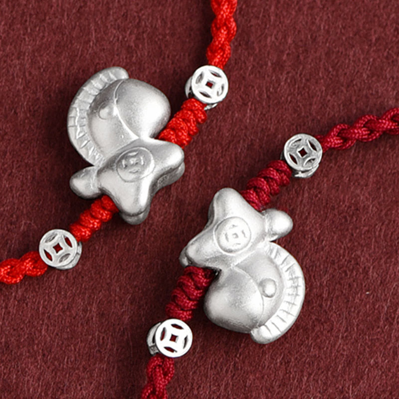 Pulsera trenzada de cuerda de la suerte con monedas de cobre y plata de ley 999 con Buddha Stones del Año del Caballo - image 2