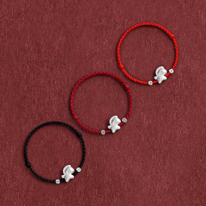 Pulsera trenzada de cuerda de la suerte con monedas de cobre y plata de ley 999 con Buddha Stones del Año del Caballo - image 1