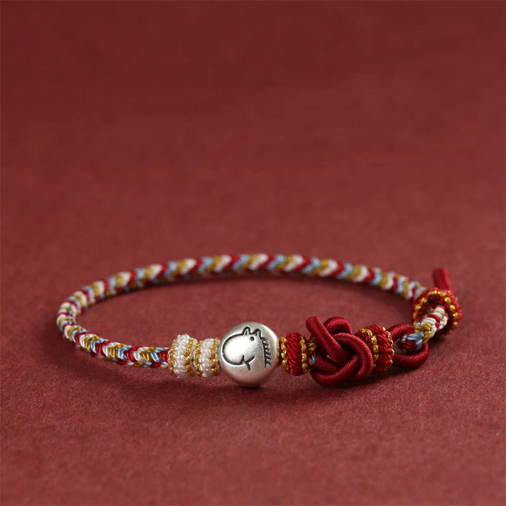 Pulsera trenzada de la suerte con Buddha Stones del Año del Caballo en plata de ley 999 de Dunhuang - Caballo (circunferencia de muñeca 14-19 cm) - image 0