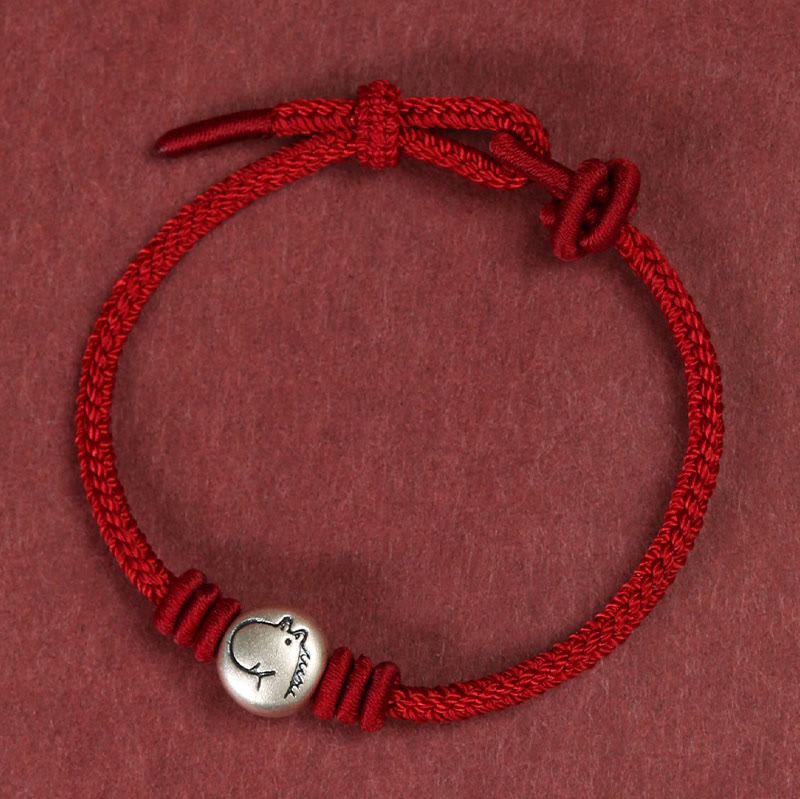 Pulsera trenzada de hilo rojo de plata de ley 999 con Buddha Stones del Año del Caballo - image 2