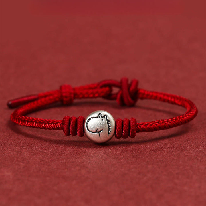 Pulsera trenzada de hilo rojo de plata de ley 999 con Buddha Stones del Año del Caballo - Caballo (circunferencia de muñeca 14-18 cm) - image 0