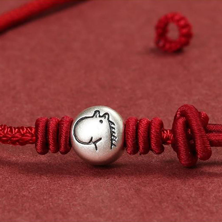 Pulsera trenzada de hilo rojo de plata de ley 999 con Buddha Stones del Año del Caballo - image 12
