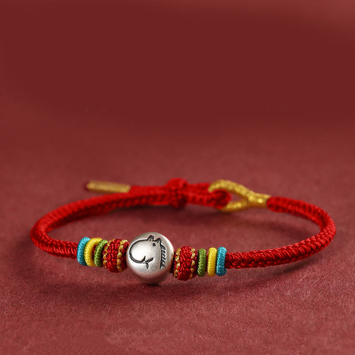 Pulsera trenzada de hilo rojo de plata de ley 999 con Buddha Stones del Año del Caballo - Rojo (circunferencia de la muñeca 14-18 cm) - image 10