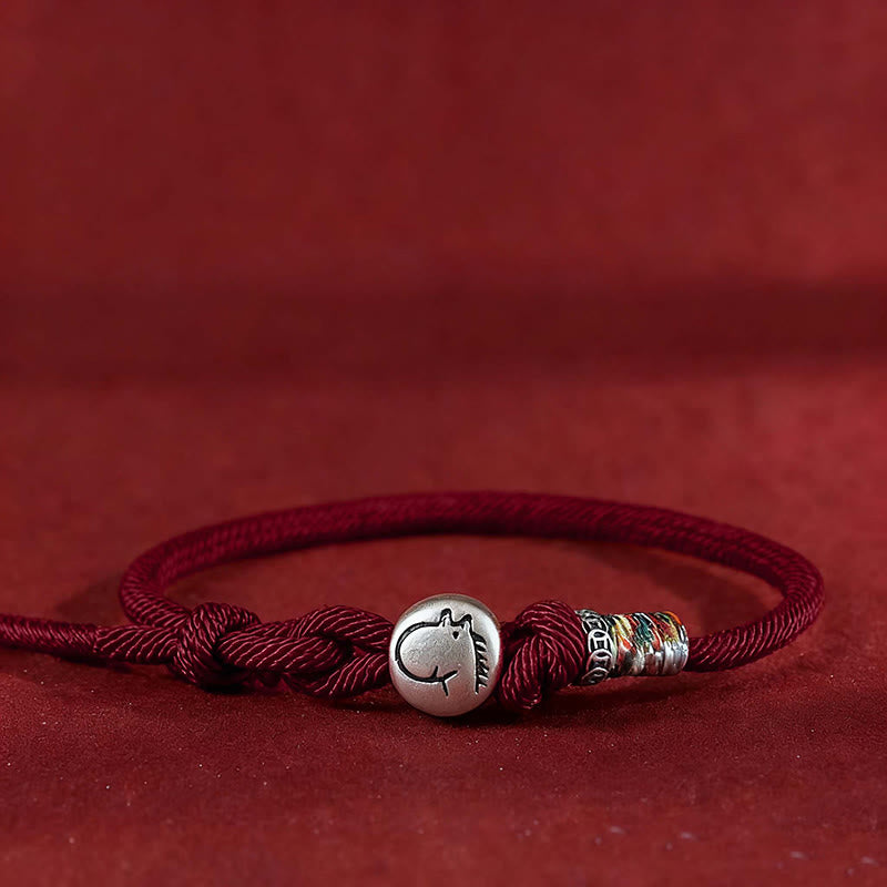 Pulsera trenzada de protección con monedas de cobre y plata de ley 999 con Buddha Stones del Año del Caballo - Rojo oscuro - 18-20 cm - image 9