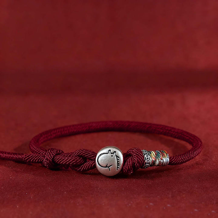 Pulsera trenzada de protección con monedas de cobre y plata de ley 999 con Buddha Stones del Año del Caballo - Rojo oscuro - 18-20 cm - image 9
