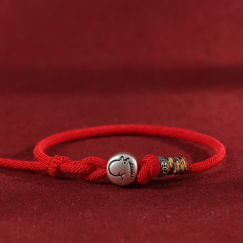Pulsera trenzada de protección con monedas de cobre y plata de ley 999 con Buddha Stones del Año del Caballo - Rojo - 18-20 cm - image 0
