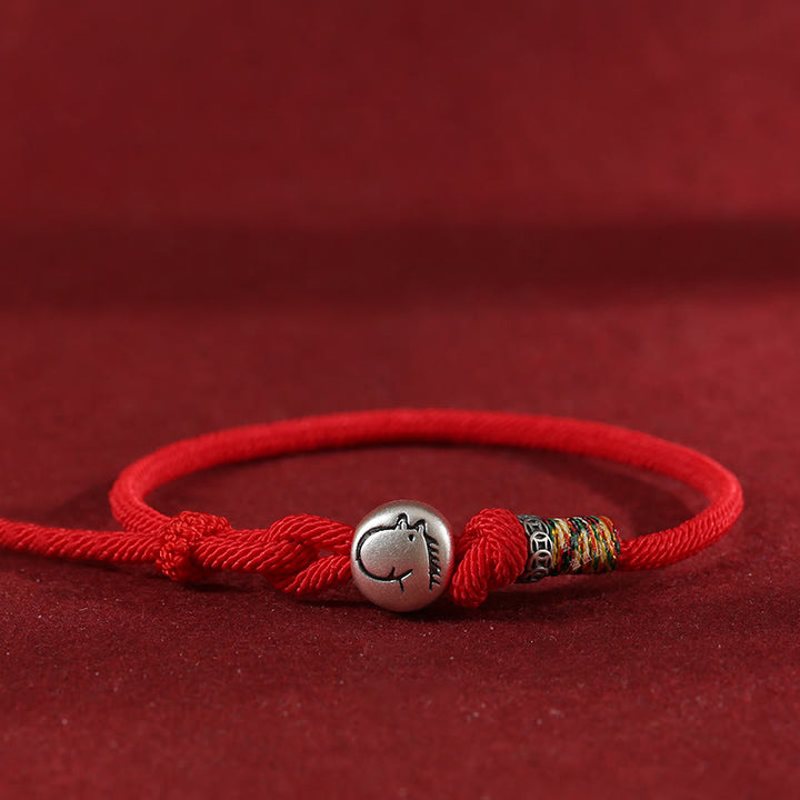Pulsera trenzada de protección con monedas de cobre y plata de ley 999 con Buddha Stones del Año del Caballo - Rojo - 18-20 cm - image 0