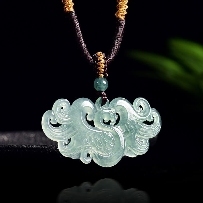 Buddha Stones Collar con colgante de jade fénix chino y cadena de la suerte - Fénix - image 0
