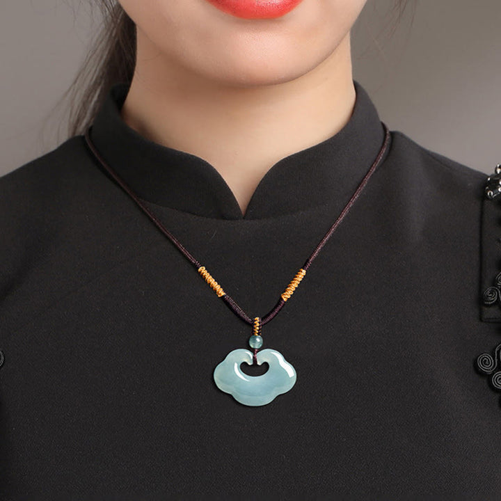 Collar con colgante de cuerda de jade Ruyi auspicioso con Buddha Stones - image 4