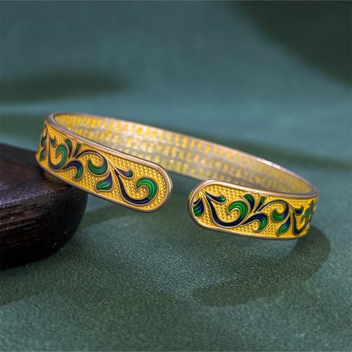 Pulsera ajustable abierta con Buddha Stones, pétalos de enredaderas entrelazadas y ramas de cobre. - image 3