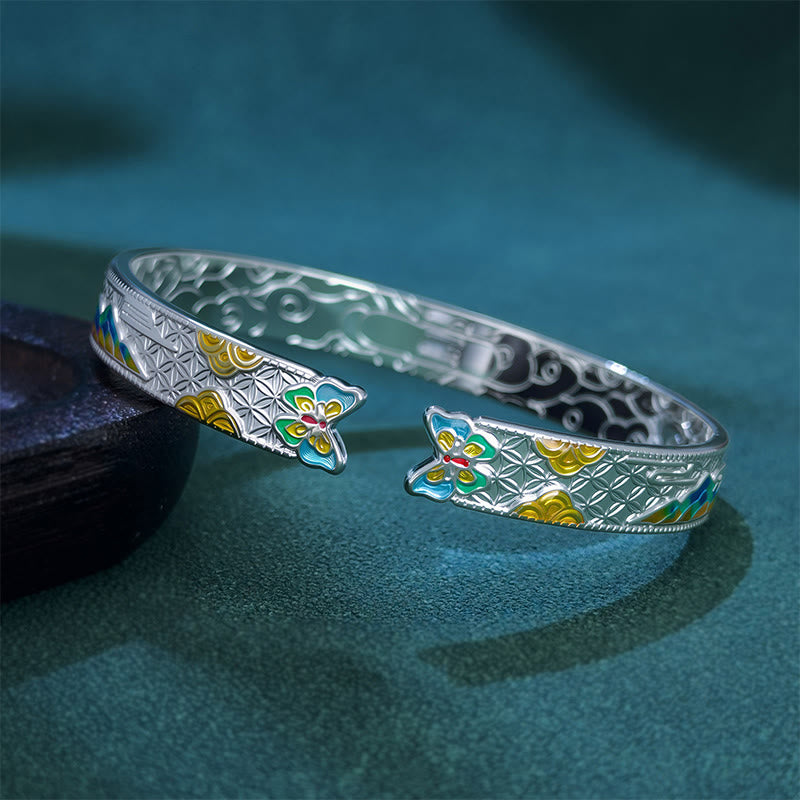 Pulsera ajustable abierta con diseño de mariposa, sol y Buddha Stones, de cobre y esmalte, con amor - image 1