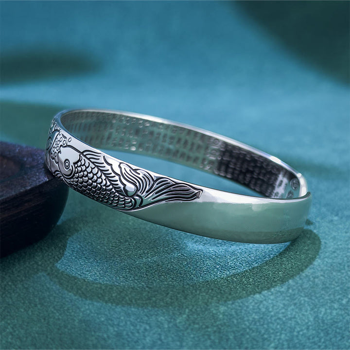 Pulsera ajustable abierta de cobre con Buddha Stones, sutra del corazón, pez koi, loto y riqueza - image 2