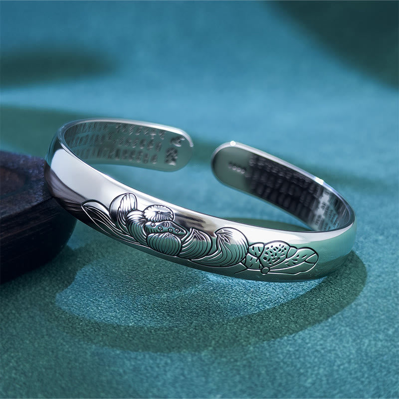 Pulsera ajustable abierta de cobre con diseño de loto y sutra del corazón de Buddha Stones - Loto - image 0