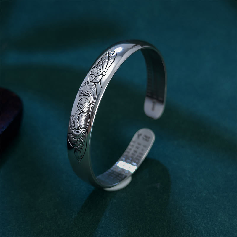 Pulsera ajustable abierta de cobre con diseño de loto y sutra del corazón de Buddha Stones - image 2