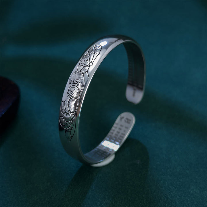 Pulsera ajustable abierta de cobre con diseño de loto y sutra del corazón de Buddha Stones - image 2
