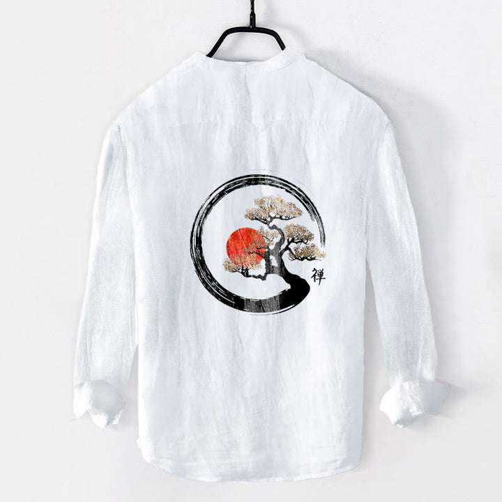 Camisa de manga larga de algodón y lino para hombre, con diseño de Buddha Stones, zen, pino, sol y botones, con estampado de media botonadura - image 8