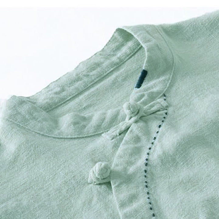 Ropa de lino holgada con botones y cuello oblicuo con Buddha Stones - image 10