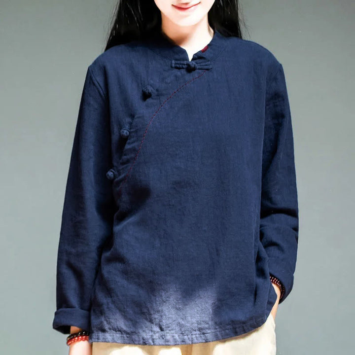 Ropa de lino holgada con botones y cuello oblicuo con Buddha Stones - Azul medianoche - US12, UK/AU16, EU44 (4XL) - image 12