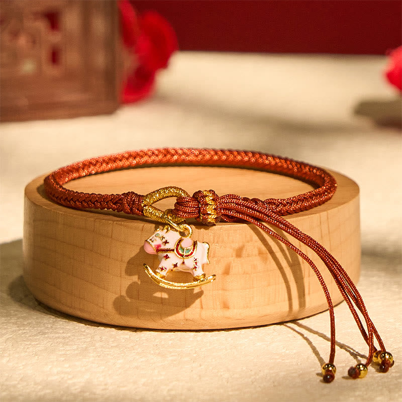Pulsera trenzada de hilo rojo con Buddha Stones y el año del caballo del zodíaco chino - Caballo (circunferencia de muñeca 14-18 cm) - image 0