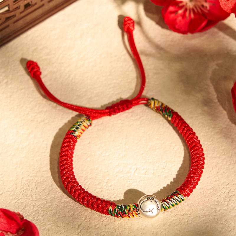 Pulsera trenzada de hilo rojo con Buddha Stones en plata de ley 999, año del caballo y zodiaco chino. - image 1