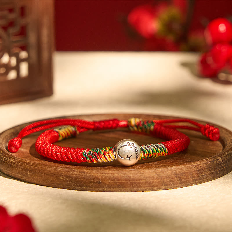 Pulsera trenzada de hilo rojo con Buddha Stones en plata de ley 999, año del caballo y zodiaco chino. - image 3