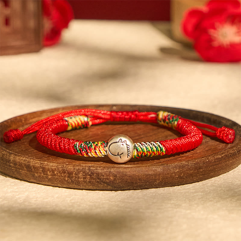 Pulsera trenzada de hilo rojo con Buddha Stones en plata de ley 999, año del caballo y zodiaco chino. - image 2