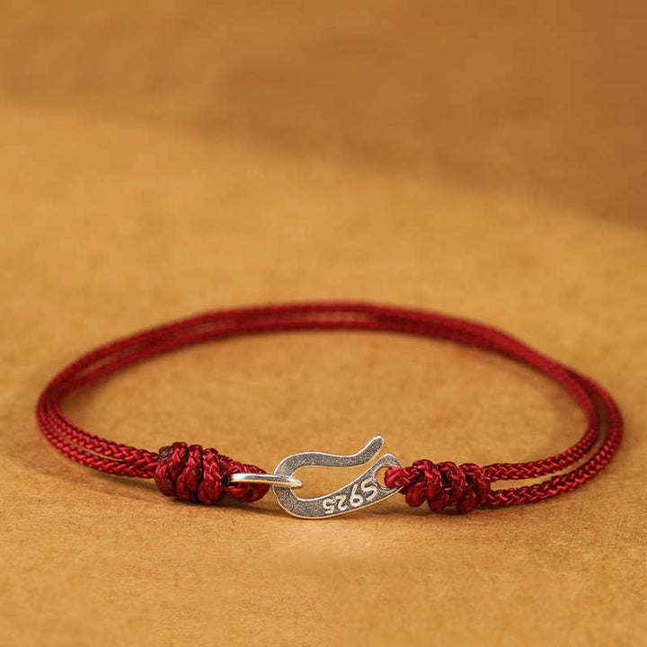 Pulsera de plata de ley 925 con Buddha Stones , diseño de gancho y hilo rojo, color intenso - Carmesí - 20 centímetros - image 0