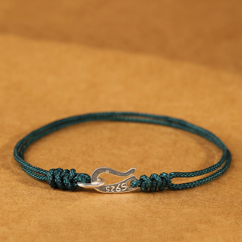 Pulsera de plata de ley 925 con Buddha Stones , diseño de gancho y hilo rojo, color intenso - Verde azulado - 20 centímetros - image 19