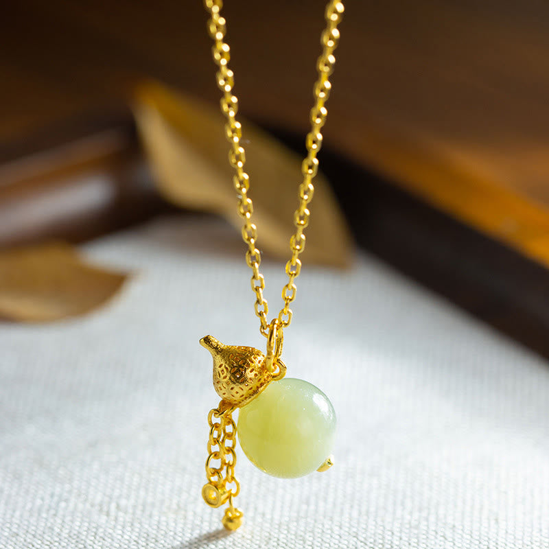 Collar con colgante de calabaza de jade hetiano de plata de ley 925 con Buddha Stones y la suerte de la abundancia - image 3