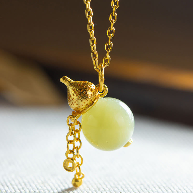 Collar con colgante de calabaza de jade hetiano de plata de ley 925 con Buddha Stones y la suerte de la abundancia - Jade y plata de ley 925 - image 0