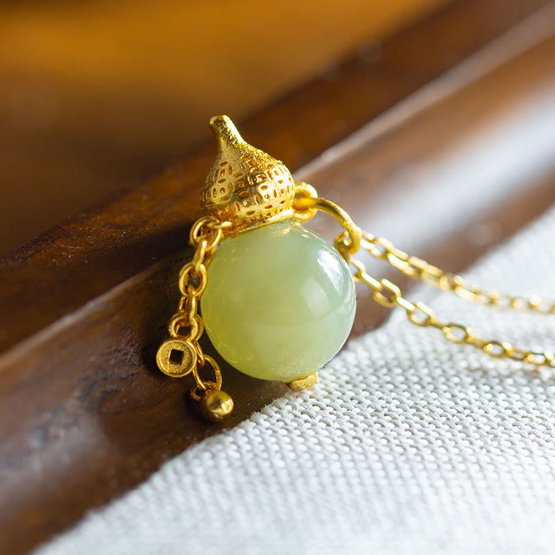 Collar con colgante de calabaza de jade hetiano de plata de ley 925 con Buddha Stones y la suerte de la abundancia - image 1