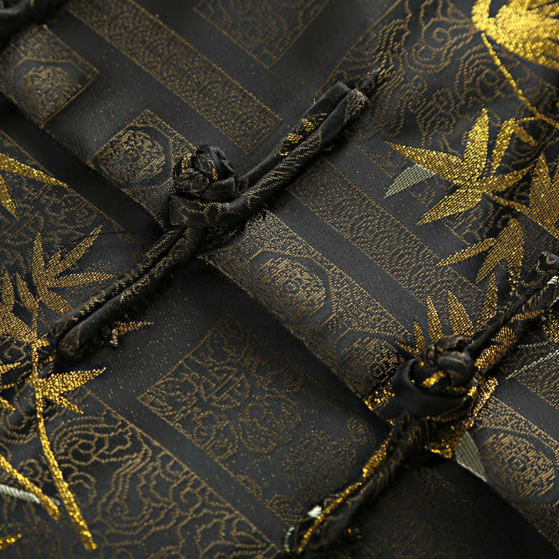 Chaqueta de hombre de manga larga con botones de rana y bolsillos en jacquard de bambú dorado con Buddha Stones - image 7