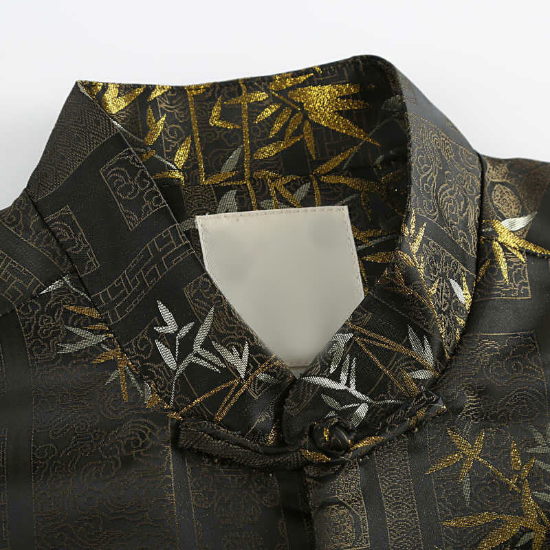 Chaqueta de hombre de manga larga con botones de rana y bolsillos en jacquard de bambú dorado con Buddha Stones - image 4