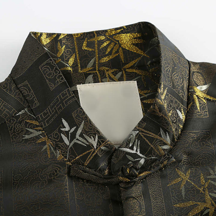Chaqueta de hombre de manga larga con botones de rana y bolsillos en jacquard de bambú dorado con Buddha Stones - image 4