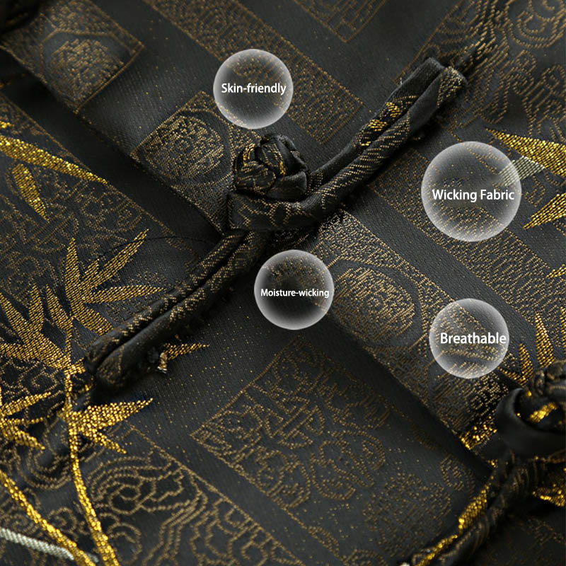 Chaqueta de hombre de manga larga con botones de rana y bolsillos en jacquard de bambú dorado con Buddha Stones - image 6