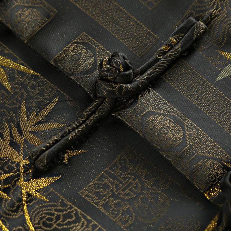 Chaqueta de hombre de manga larga con botones de rana y bolsillos en jacquard de bambú dorado con Buddha Stones - image 8