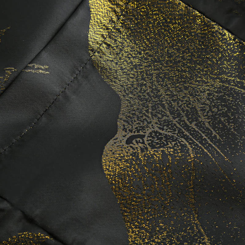 Chaqueta de manga larga para hombre con botones de rana y diseño de grulla de montaña dorada teñida con Buddha Stones, con bolsillos - image 10