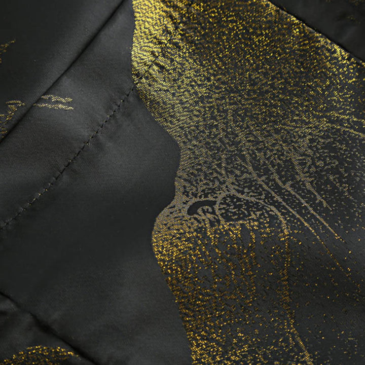 Chaqueta de manga larga para hombre con botones de rana y diseño de grulla de montaña dorada teñida con Buddha Stones, con bolsillos - image 10